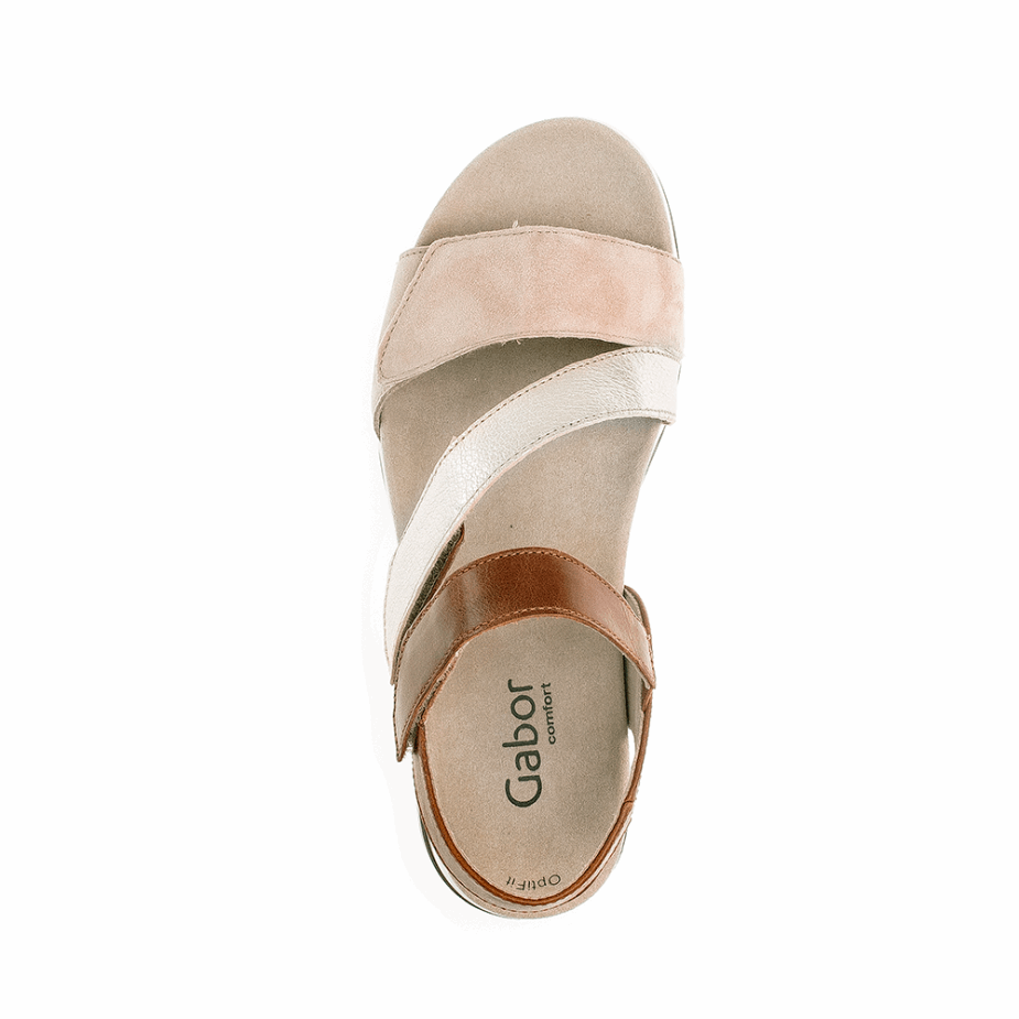 Gabor Caramel/goud/rosa Sandaal Met Enkelbandje