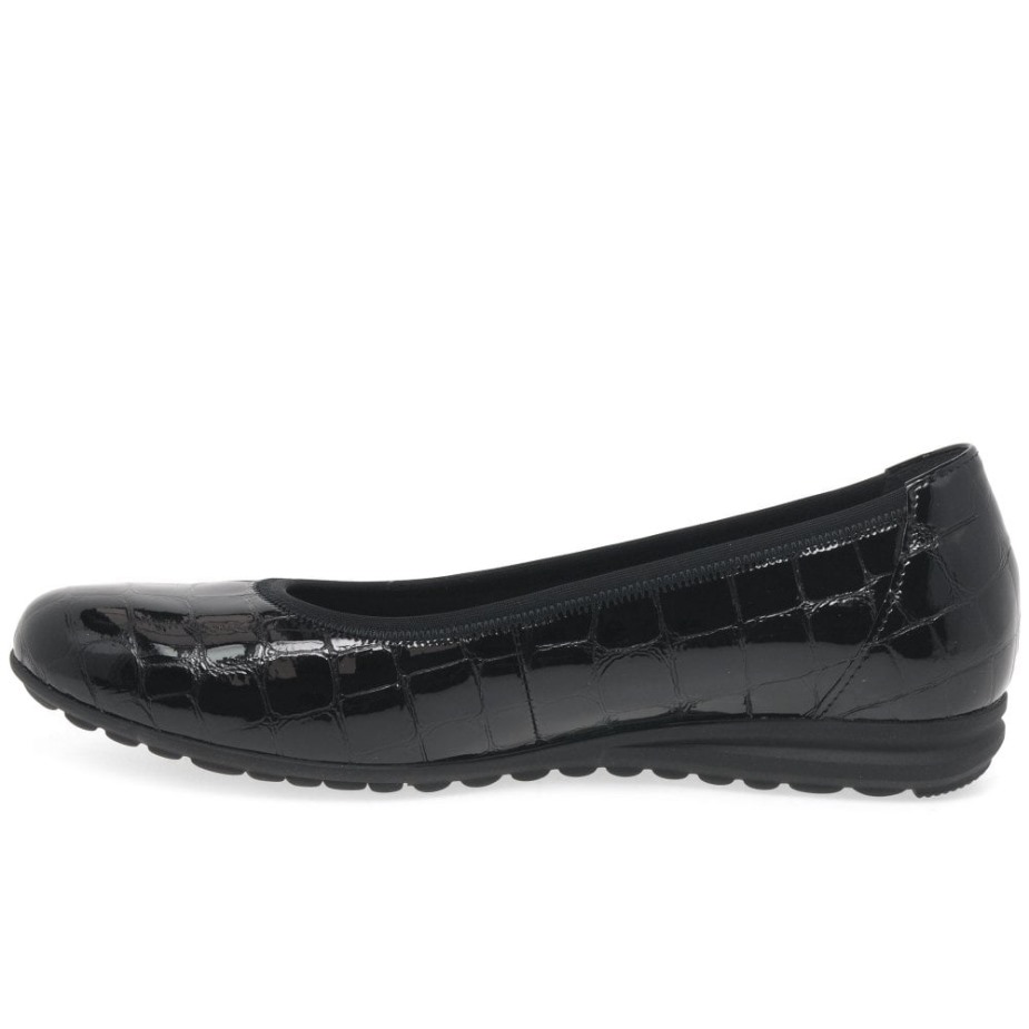 Gabor Zwarte Croc Patent Splash Casual Balletpumps Voor Dames