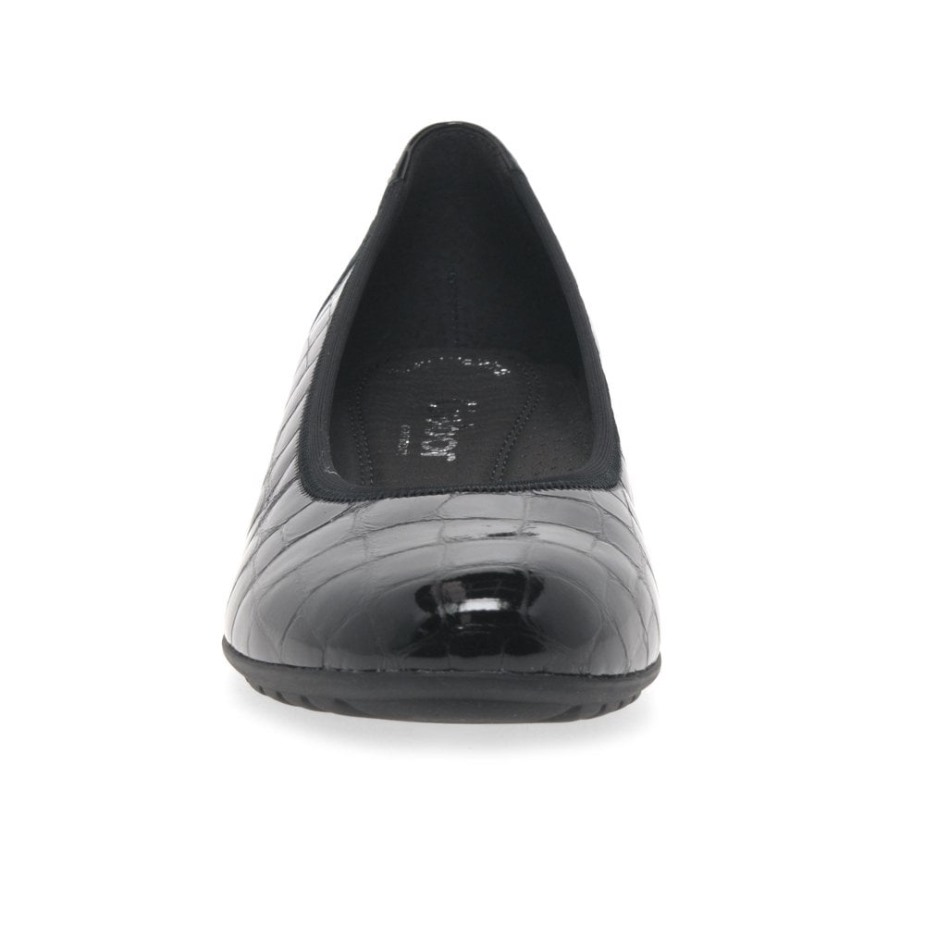 Gabor Zwarte Croc Patent Splash Casual Balletpumps Voor Dames