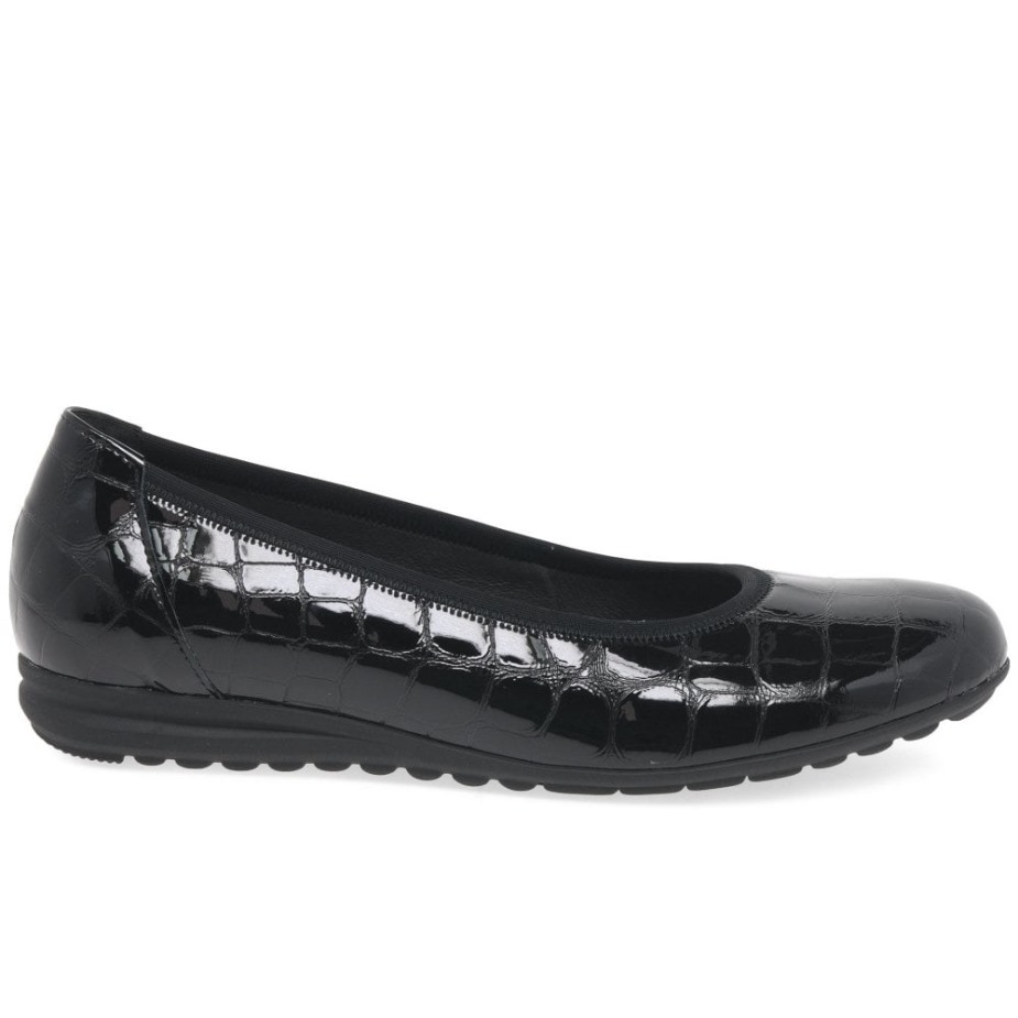 Gabor Zwarte Croc Patent Splash Casual Balletpumps Voor Dames