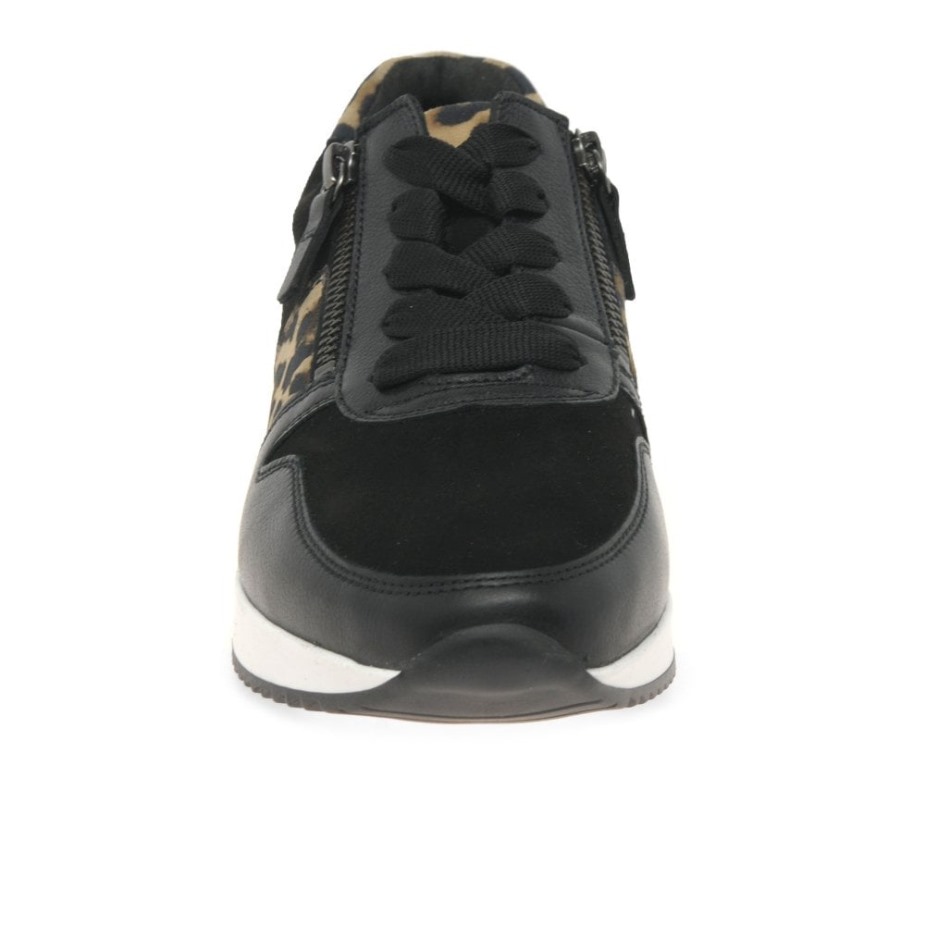 Gabor Zwarte Suède/leer/luipaard Lulea Casual Damessneakers