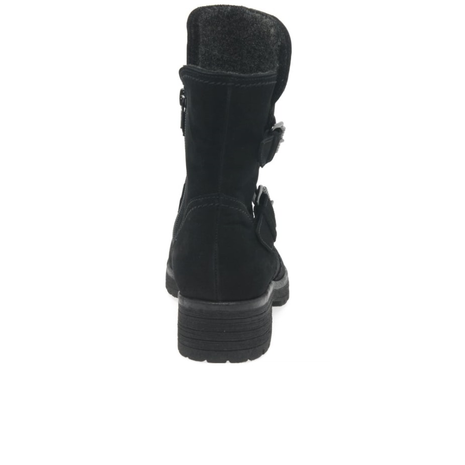 Shiraz Dames Motorlaarzen Met Gesp Detail Gabor Zwarte Olie Nubuck