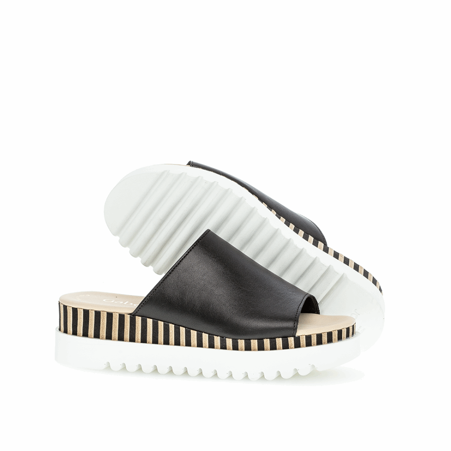 Zwart/naturel Gabor Plateau Slipon Sandaal