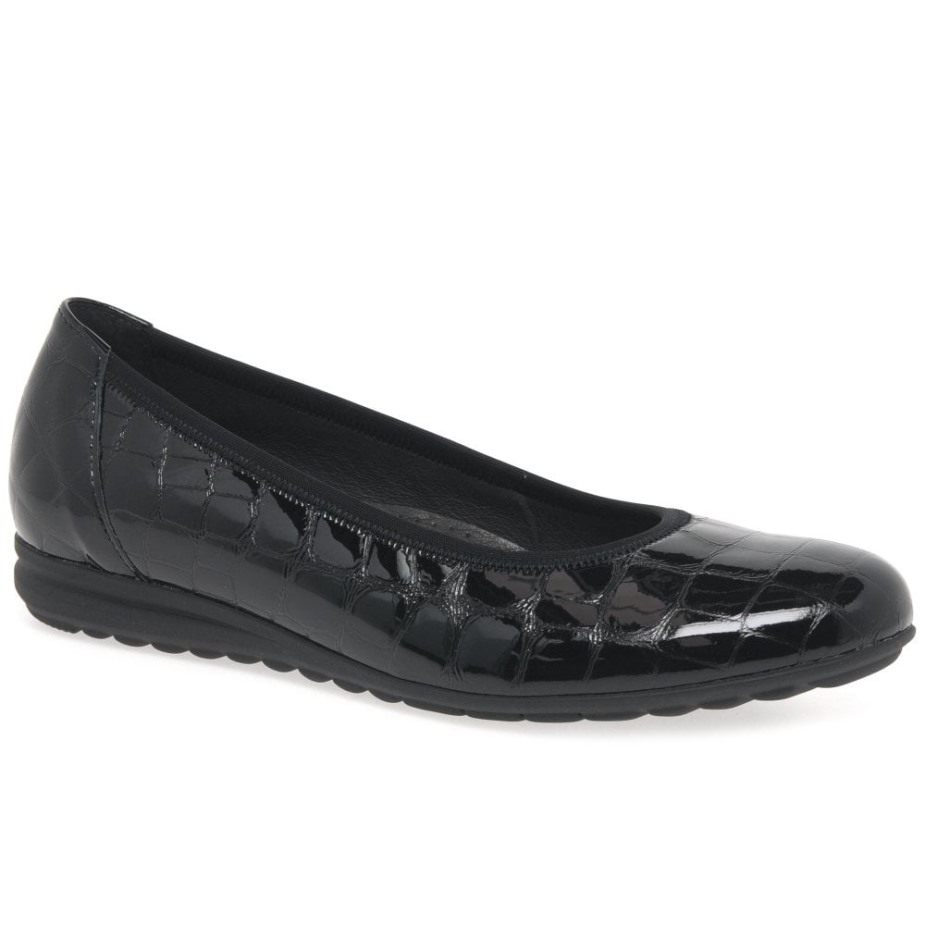 Gabor Zwarte Croc Patent Splash Casual Balletpumps Voor Dames